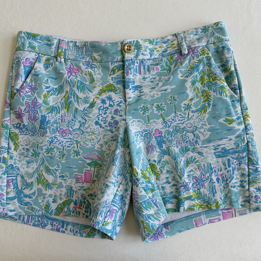 Lilly Pulitzer Jayne Knit Shorts Size 10 What A Lovely Place Blue Multi Bermuda